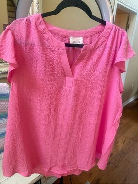 ANDREE BY UNIT Bright Pink Textured Flutter Sleeve Blouse